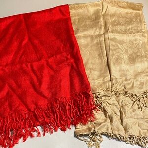 Red and Gold Reversible Fringe Scarf